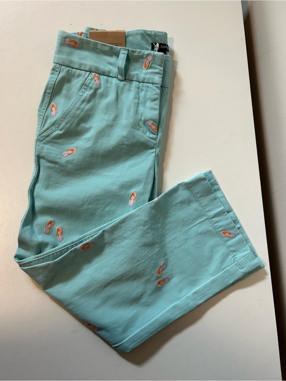 J. Crew Mint Green Embroidered Chinos